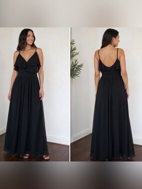 Morilee Madeline Gardner Black Chiffon Spaghetti Strap Dress